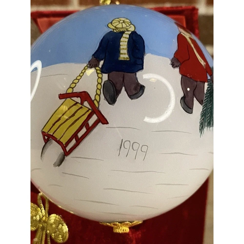 Pier 1 Christmas Ornament Blown Glass Hand Painted Li Bien‎ 1999 Snowman
